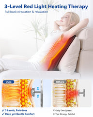 KingPavonini back massager demonstrates 3-level red light therapy for targeted relief.