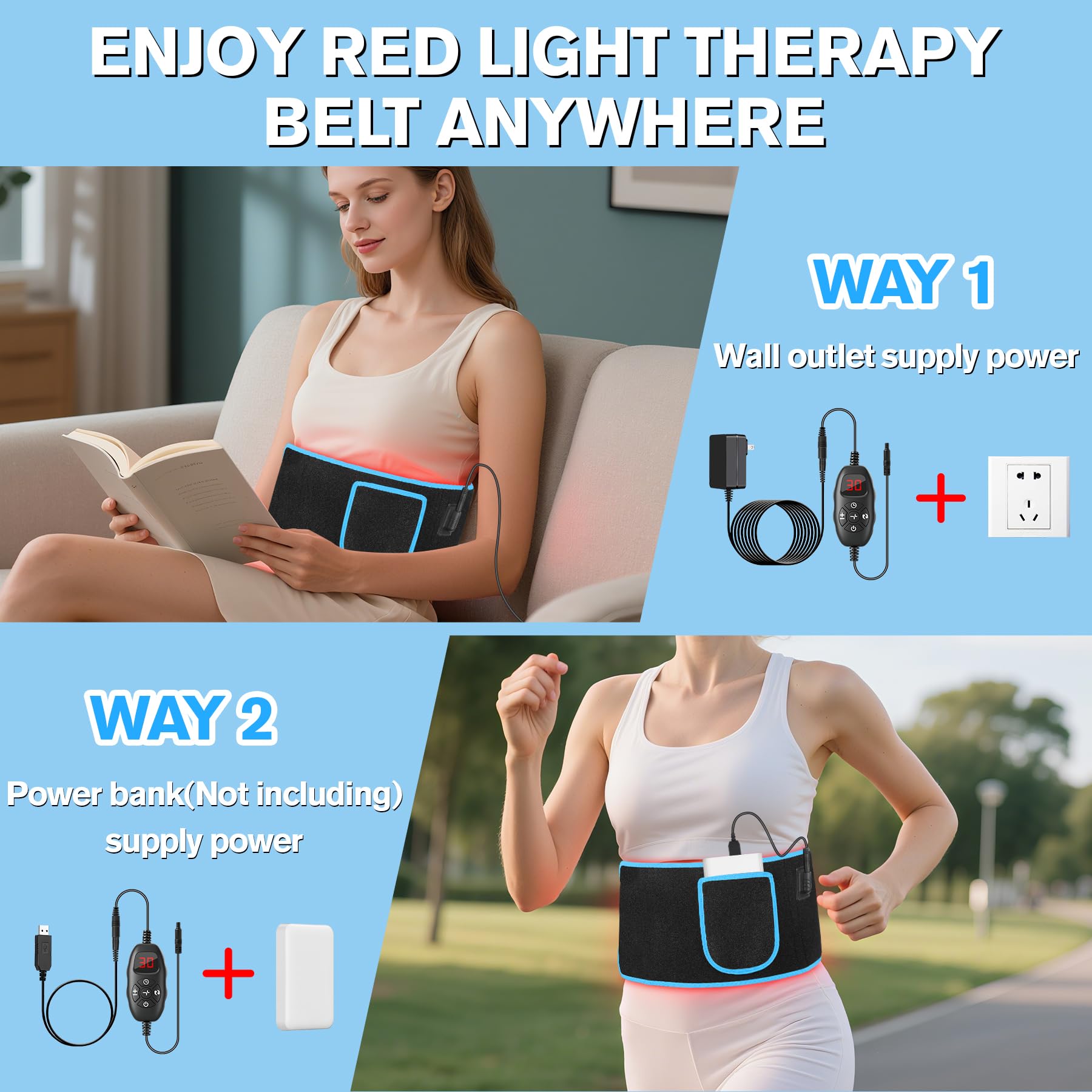 KingSom Red Light Belt dual charging options for flexible power