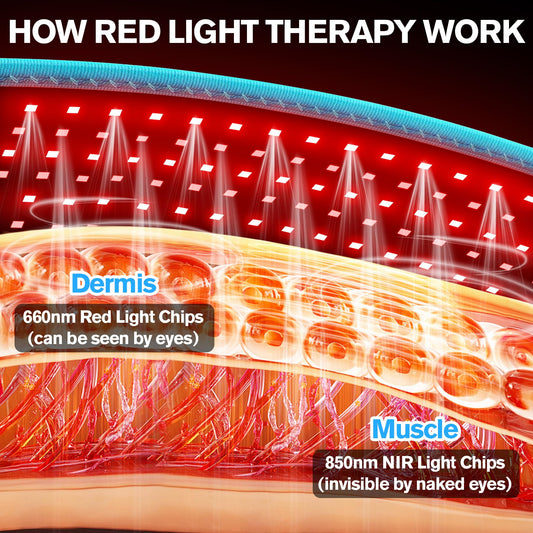 KingSom Red Light Belt in red light mode for targeted warmth
