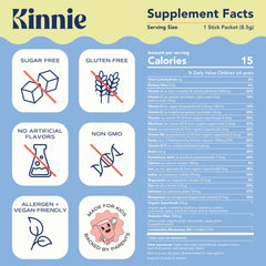 Kinnie Kids orange flavor powder stirred into smoothie for sugar-free nourishment
