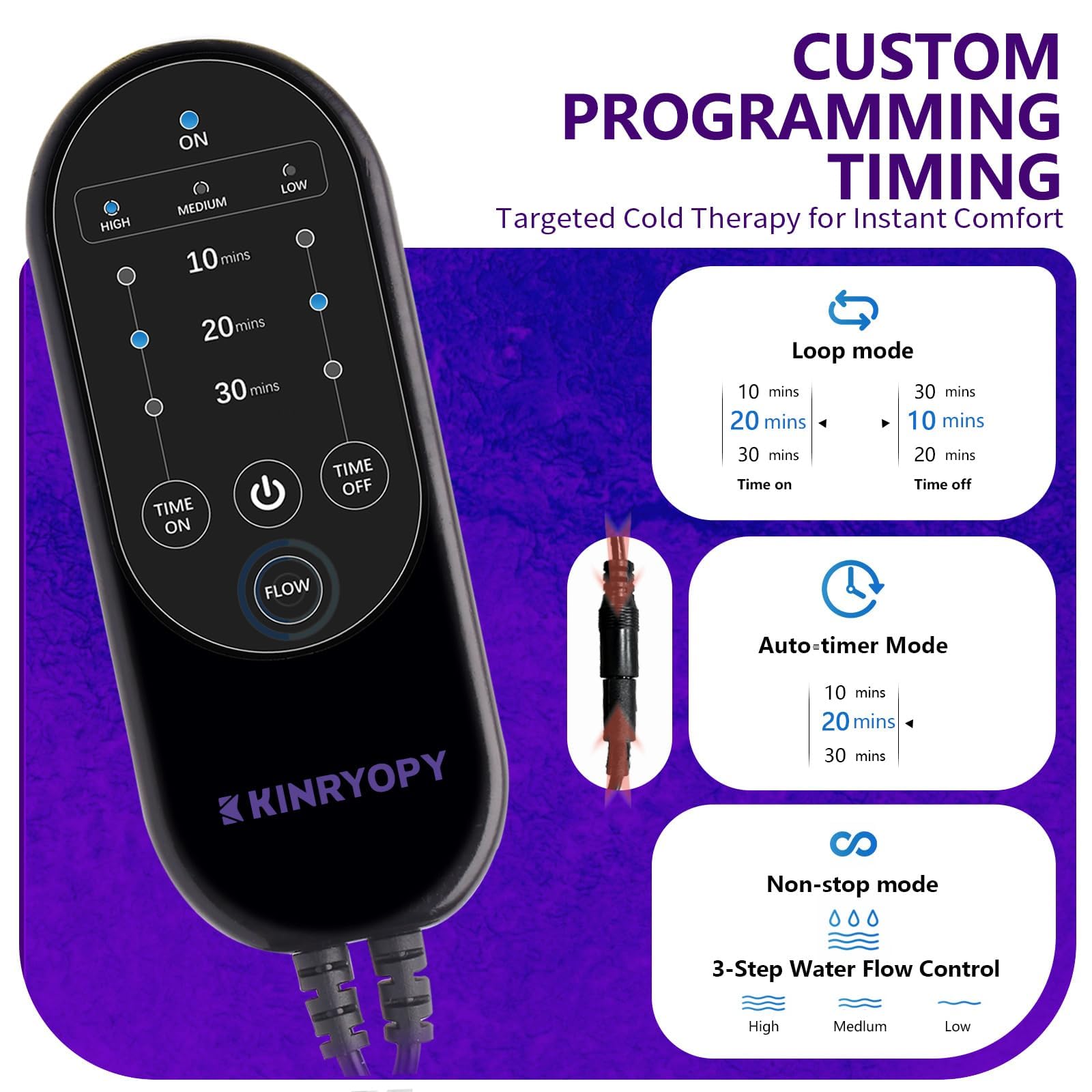 KINRYOPY controller settings display shows timer and flow options.