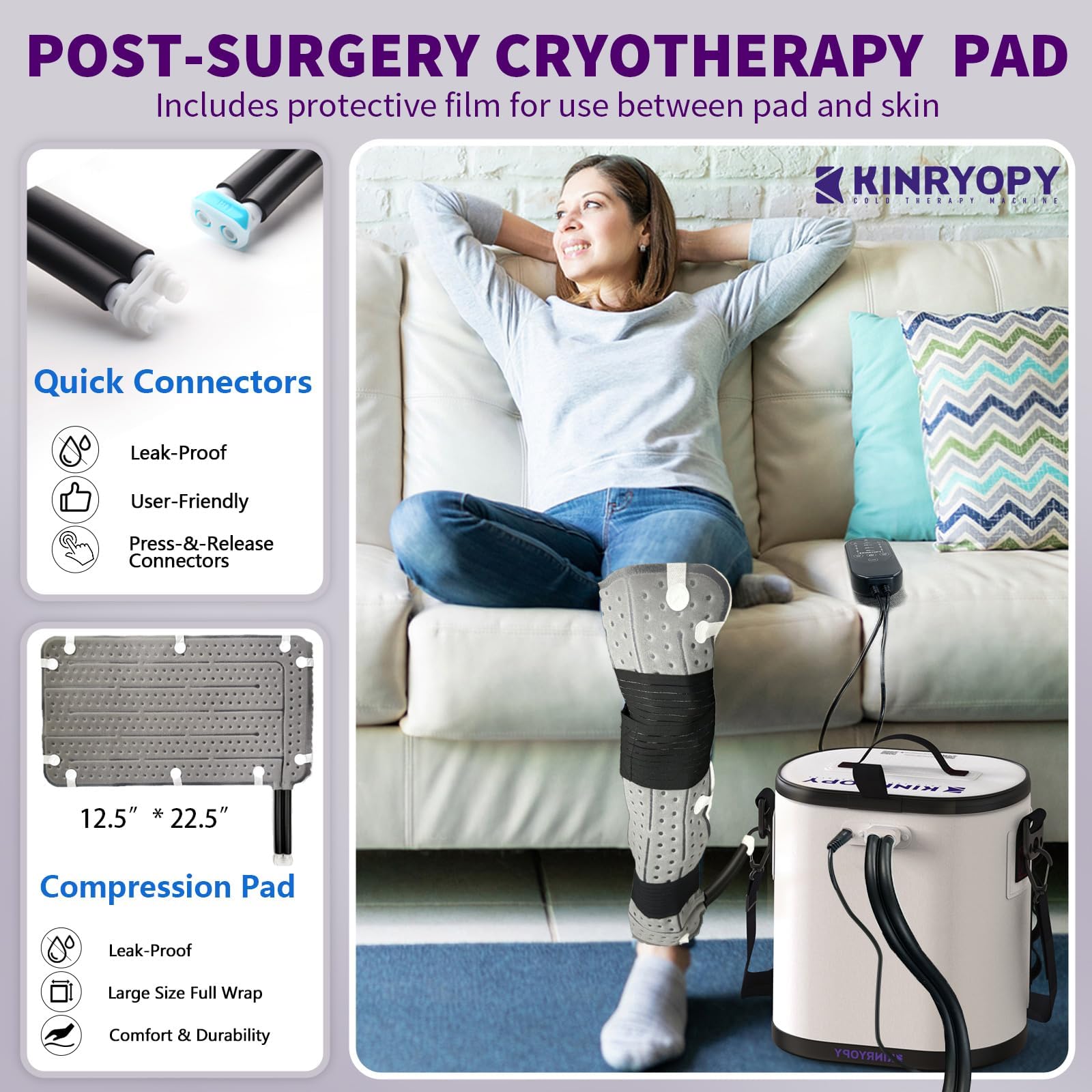 KINRYOPY silent pump operates quietly during recovery sessions.