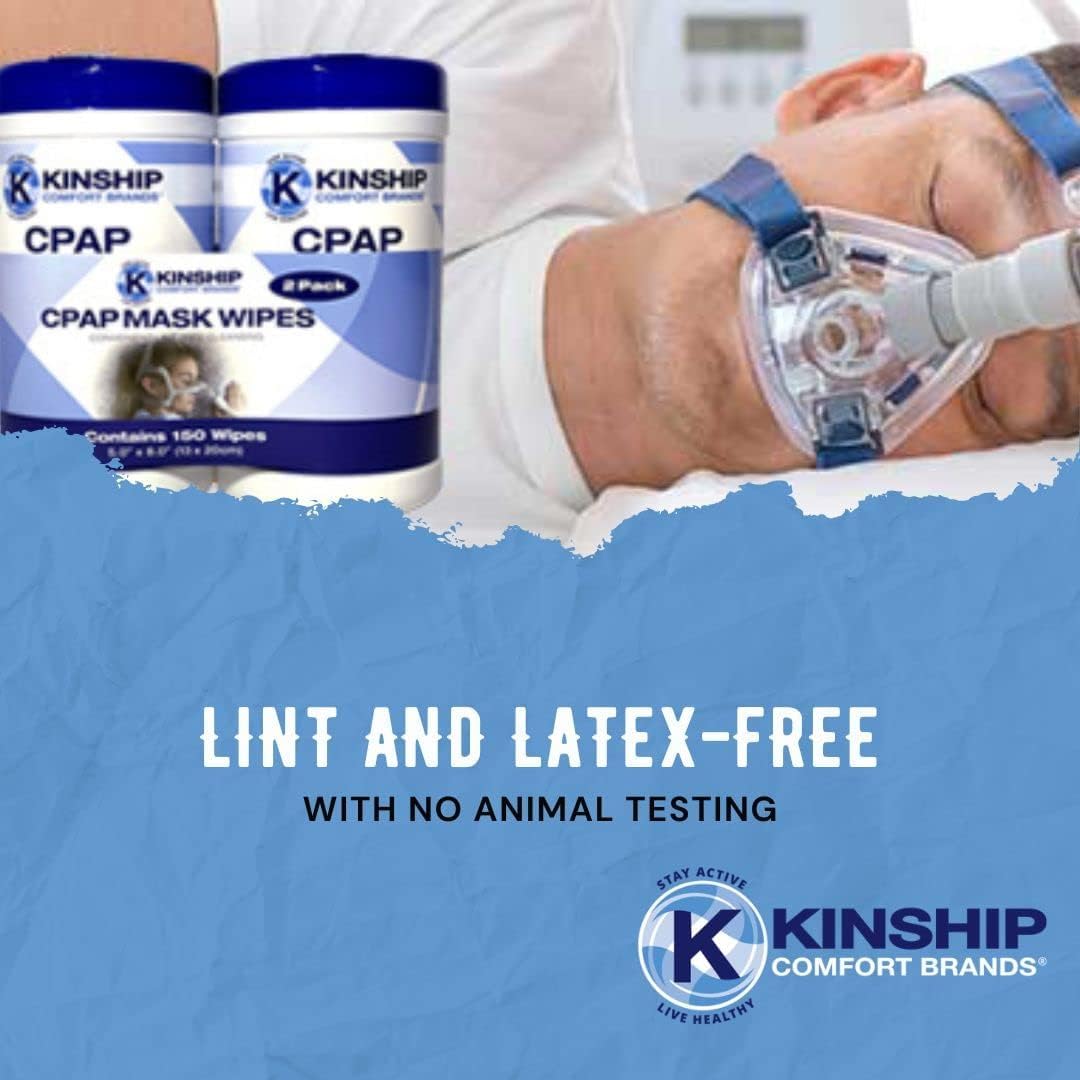 Kinship Comfort device surfaces wipe refreshes BIPAP components without residue.