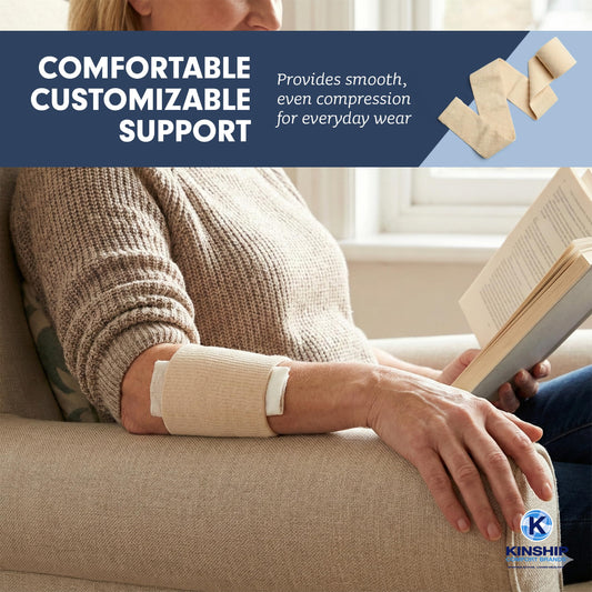 KinGrip tubular bandage leg stays in place during daily activities for edema support.