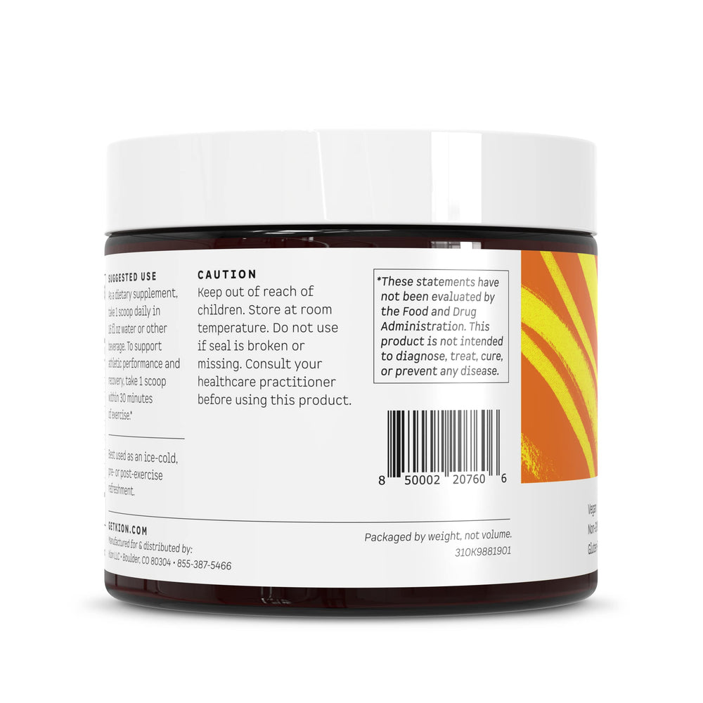 Kion Aminos Essentials mango flavor label showcasing natural taste profile.