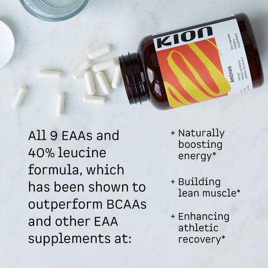 Kion Aminos capsules close-up highlights compact form ideal for easy daily dosing