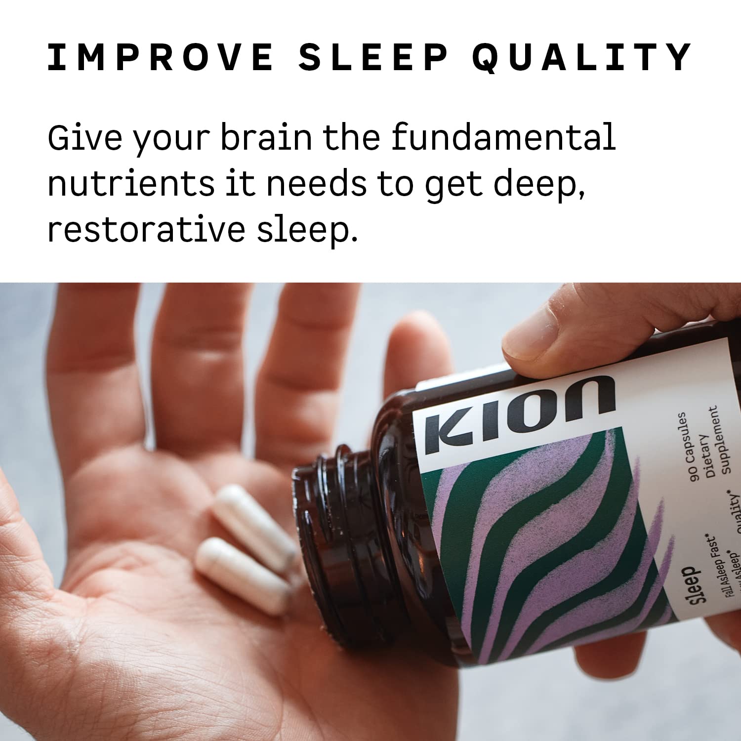 Kion Sleep bottle label close-up highlights quality and safety.