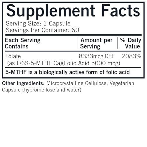 Kirkman 5-MTHF bottle label highlights hypoallergenic vegetarian capsules