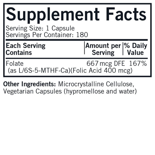 Kirkman 5-MTHF label close-up highlights dosage information and folate support.
