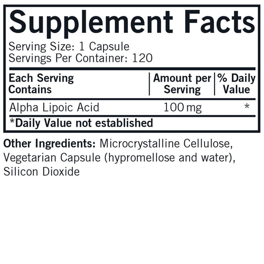 Kirkman Alpha Lipoic Acid capsules close-up, gluten and casein free