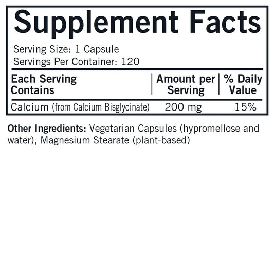 Kirkman calcium bisglycinate chelate capsules arranged for daily intake.