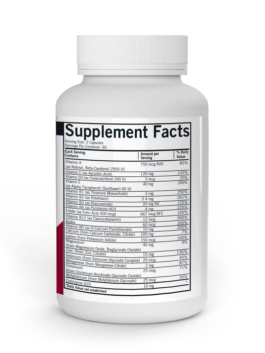 Kirkman label close-up highlighting 21 essential nutrients and no artificial colors