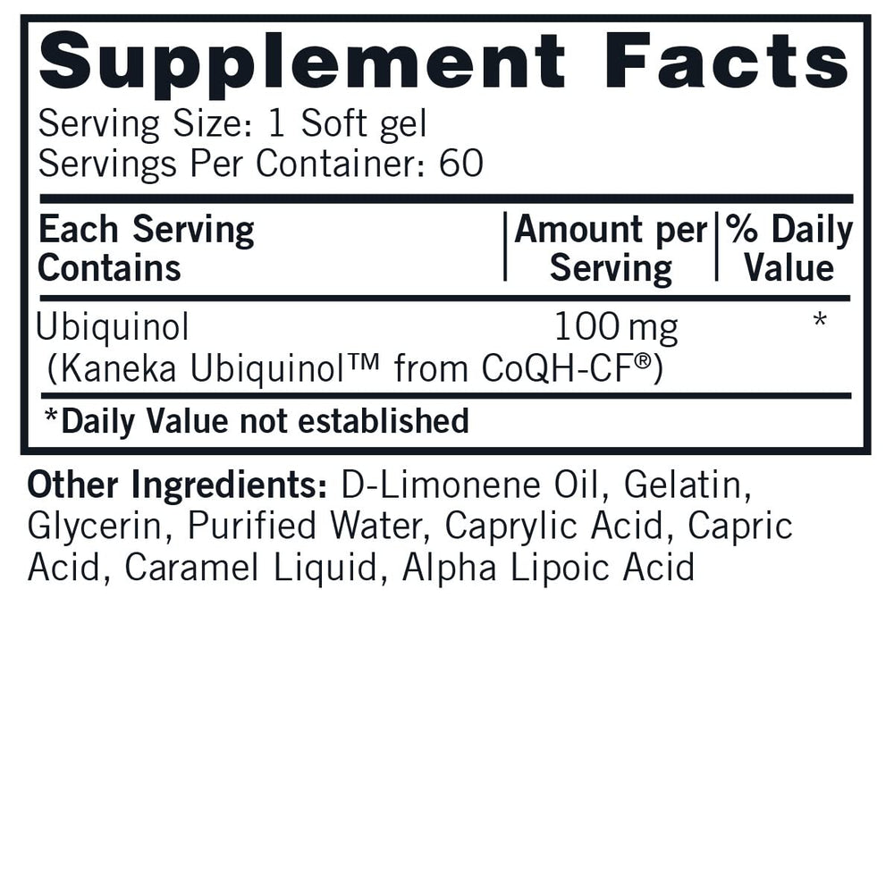 Kirkman CoQ10 Ubiquinol capsule in glass bottle highlights easy daily supplementation