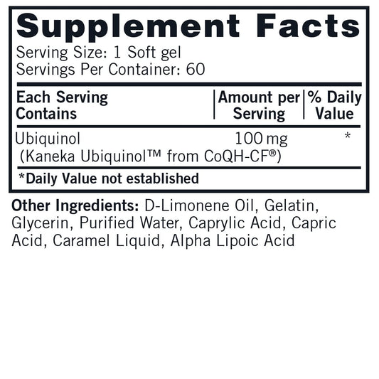 Kirkman CoQ10 Ubiquinol capsule in glass bottle highlights easy daily supplementation