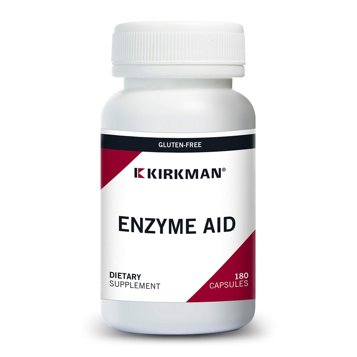Kirkman Enzyme-Aid capsules bottle supports gluten and casein breakdown