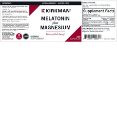 Kirkman Melatonin Plus Magnesium capsules pouring into a hand for dosing.