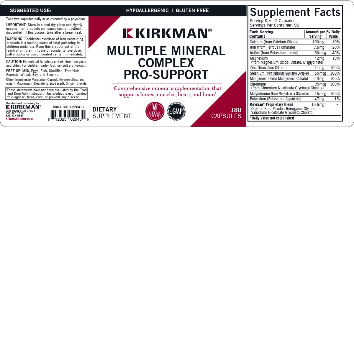 Kirkman product label demonstrating low zinc design for evening use.