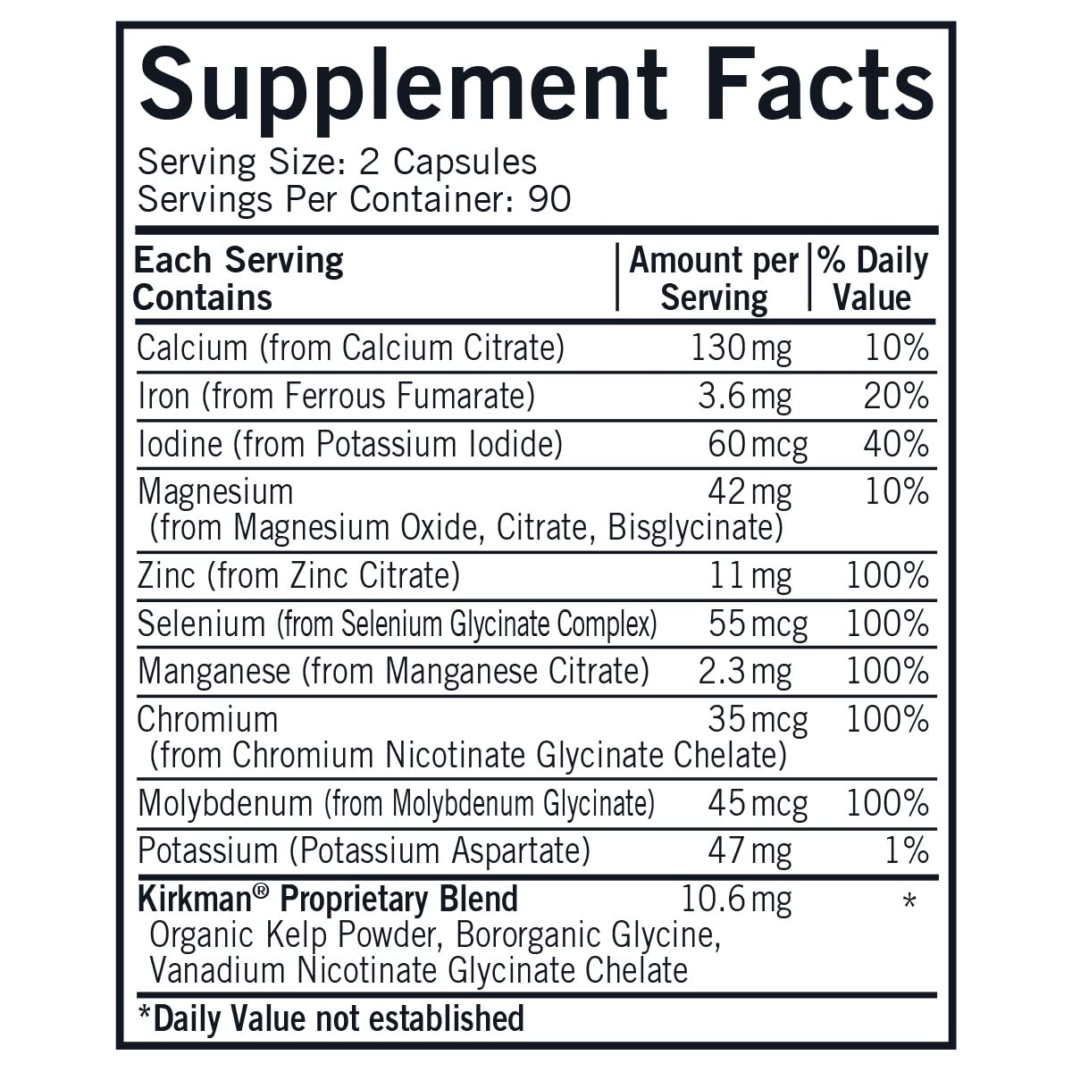 Kirkman MMCPS capsules close-up highlighting plant-based, gluten-free formula.