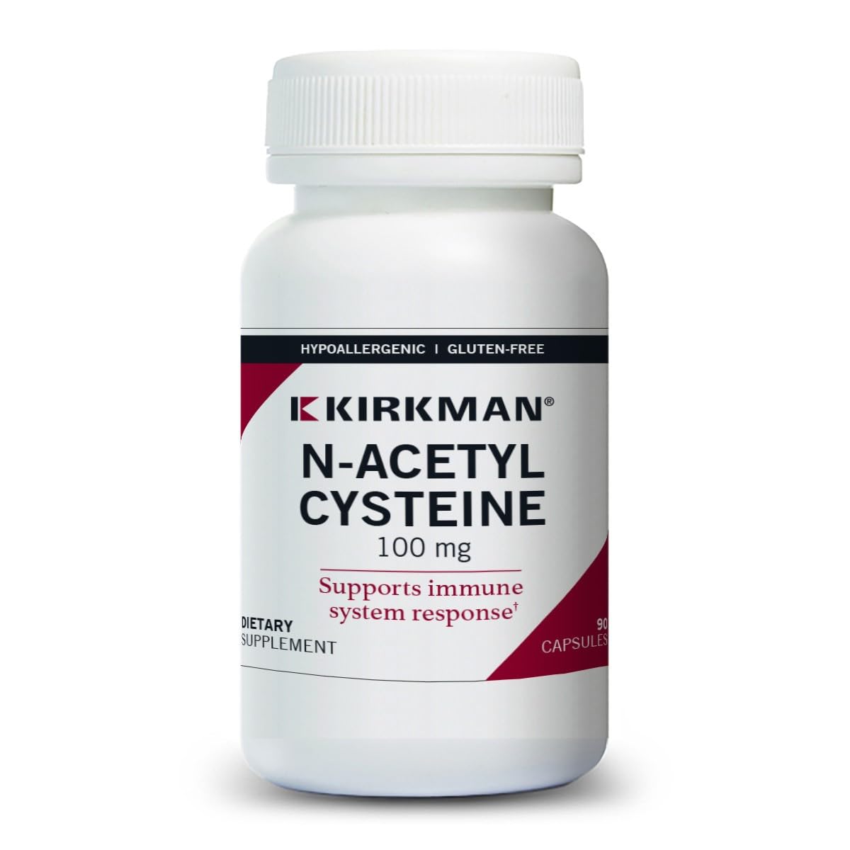 Kirkman NAC supplement bottle with 90 vegetarian capsules for immune support