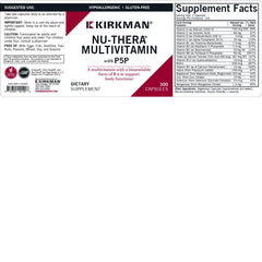 Kirkman Nu-Thera label closeup with clear P-5-P details and ingredients.