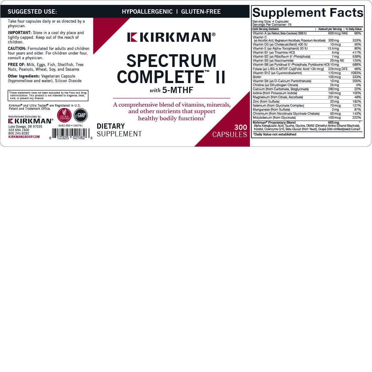 Kirkman Spectrum-Complete II capsules closeup highlights the nutrient-rich formulation.