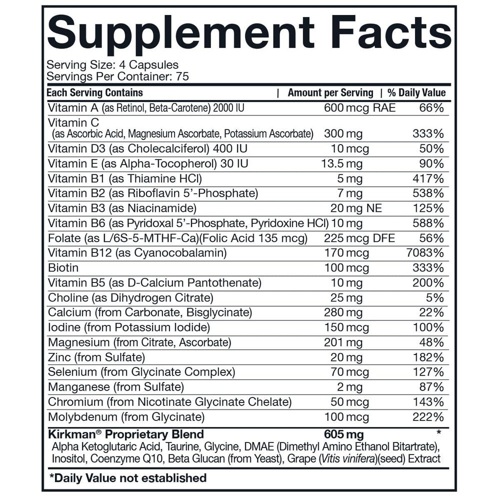 Kirkman Spectrum-Complete II capsules label showcases the full nutrient blend.
