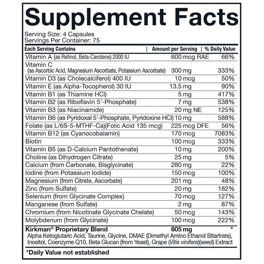 Kirkman Spectrum-Complete II capsules label showcases the full nutrient blend.
