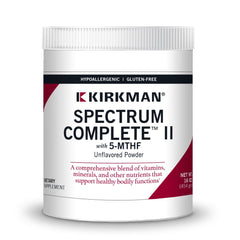 Kirkman Spectrum Complete II powder bottle front showing hypoallergenic formula for sensitive users