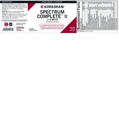 Kirkman Spectrum Complete II powder label closeup highlighting gluten and casein free claim