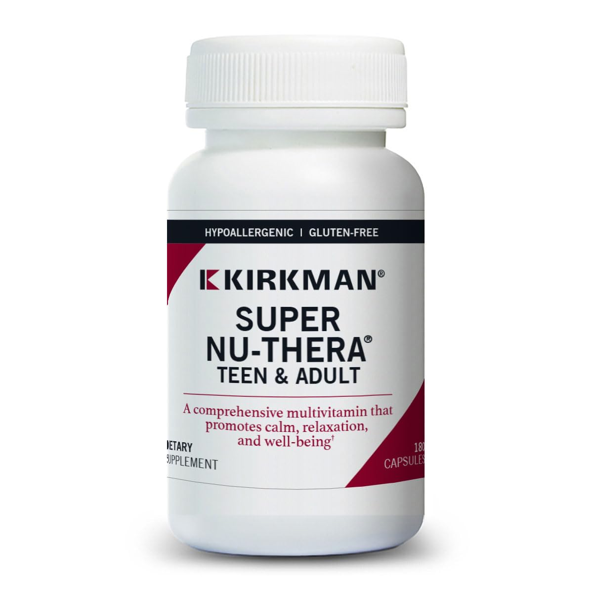 Kirkman Super Nu-Thera bottle front, supporting daily teen and adult wellness.