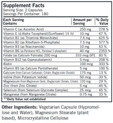Kirkman Super Nu-Thera capsules closeup emphasizes high B6 and magnesium content.