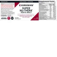 Kirkman Super Nu-Thera capsules closeup, plant-based formula for sensitive needs.