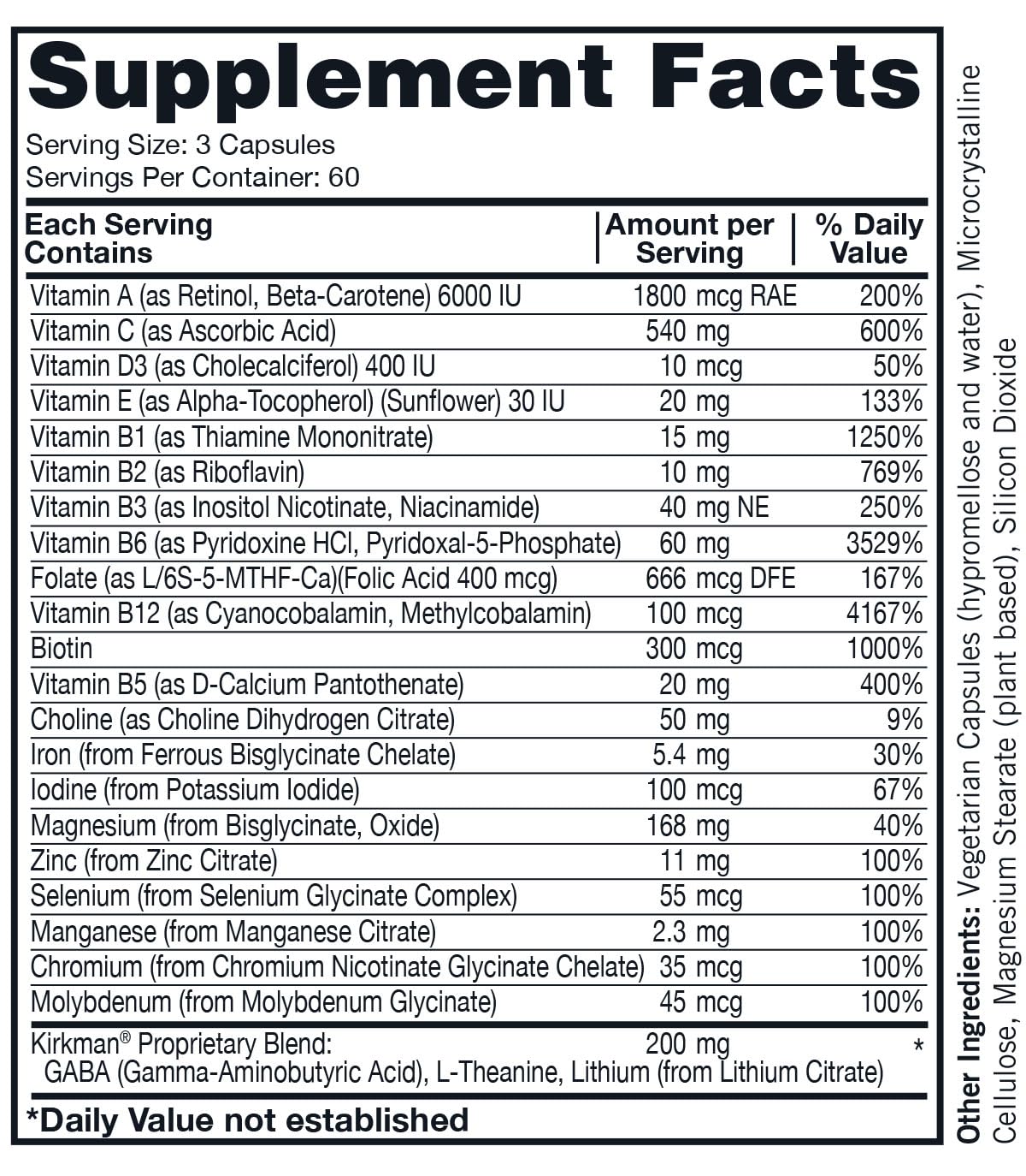Kirkman Super Nu-Thera capsules display plant-based delivery for everyday use.