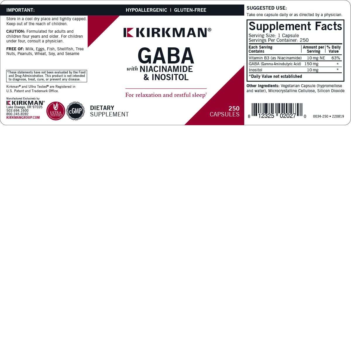 Kirkman Ultra Tested label emphasizes purity and safety.