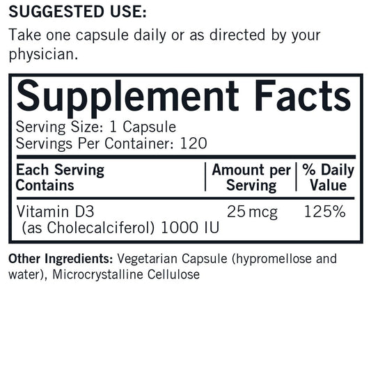 Kirkman Vitamin D-3 1000 IU bottle label close-up highlighting dosage