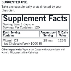 Kirkman Vitamin D-3 1000 IU bottle label close-up highlighting dosage