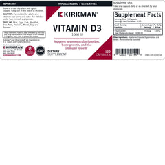 Kirkman Vitamin D-3 1000 IU capsules spilling for daily supplement routine