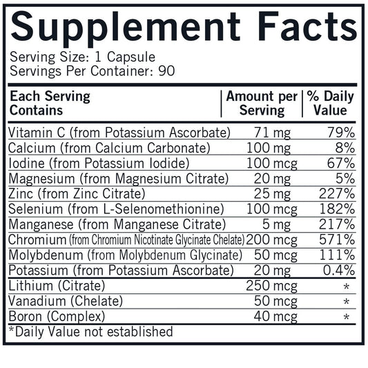 Kirkman WP Minerals capsules highlight essential minerals for balanced nutrition.