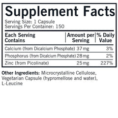 Kirkman Zinc Picolinate 25 mg capsules close-up showing vegetarian pills for absorption.