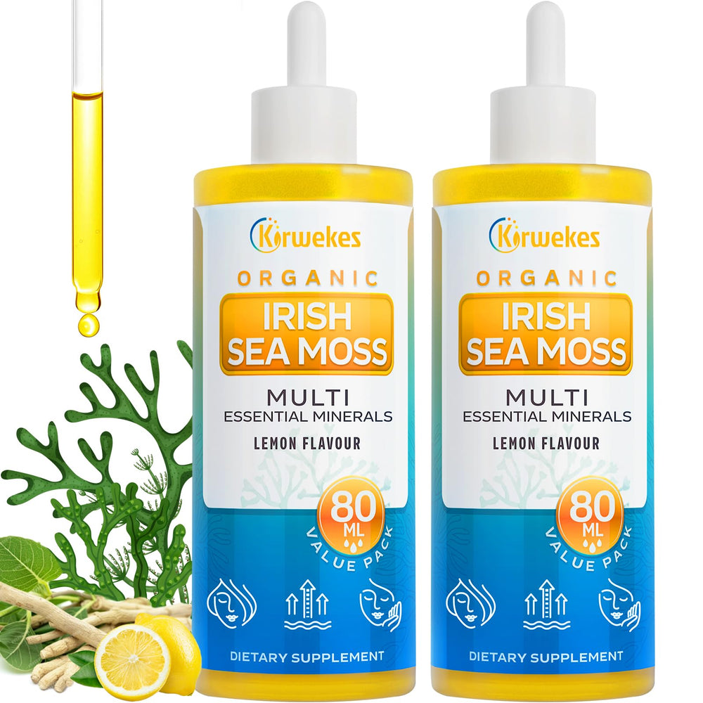 Kirwekes Sea Moss & Ashwagandha Drops bottle front view for daily wellness