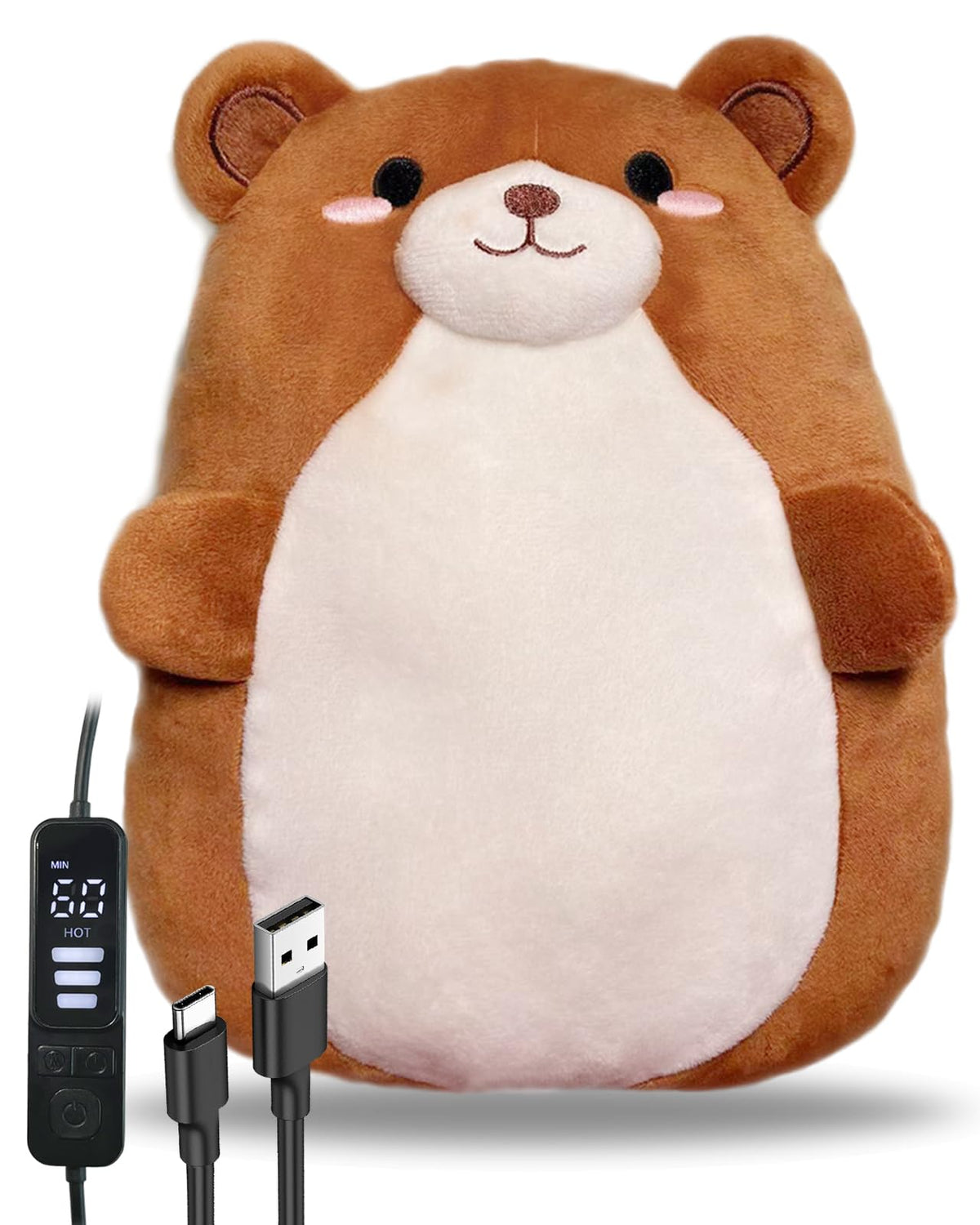 Kivdes Bear USB heating pad front view showing plush warmth and form for cramps relief
