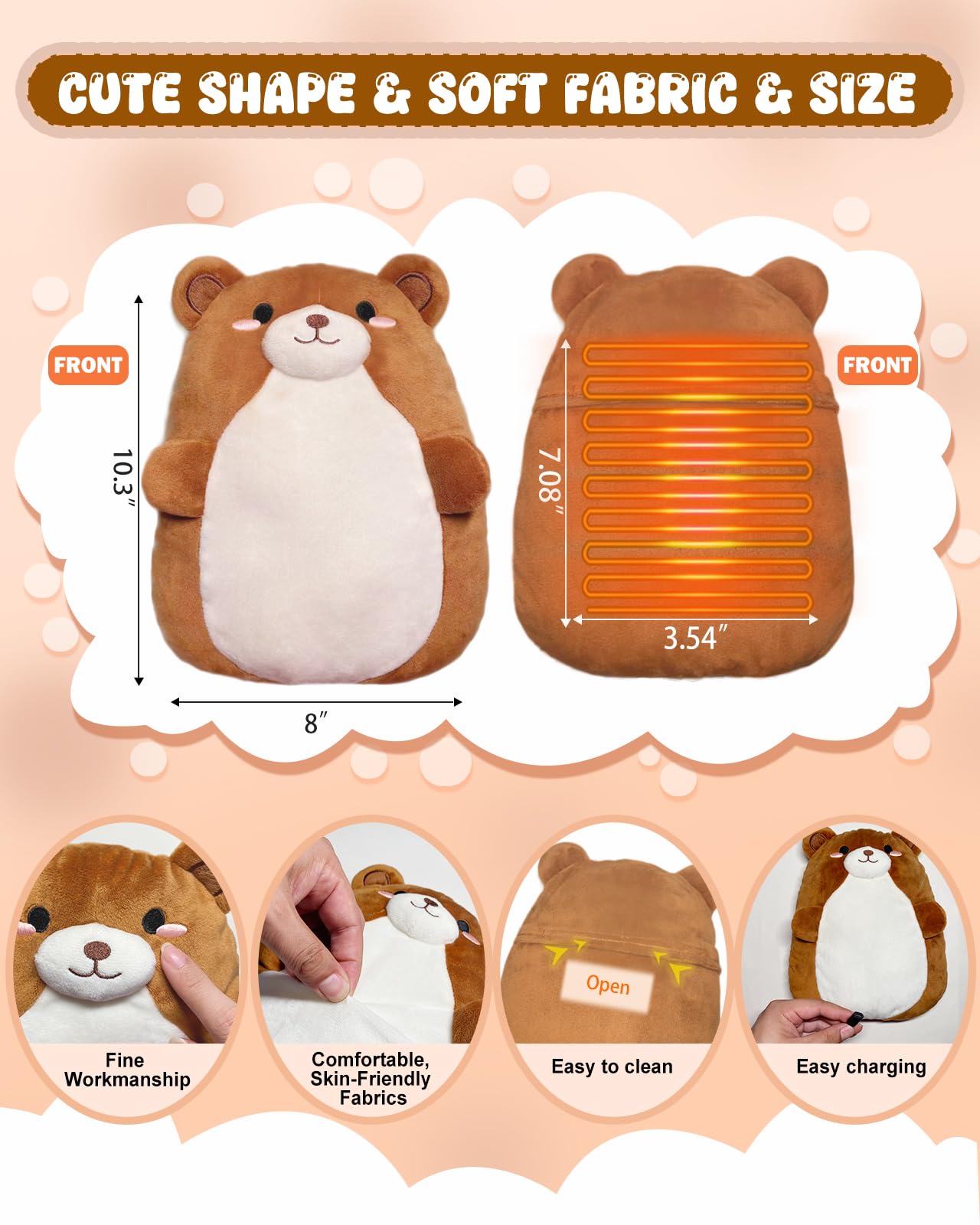 Kivdes Bear USB heating pad removable cover for easy washing and hygiene