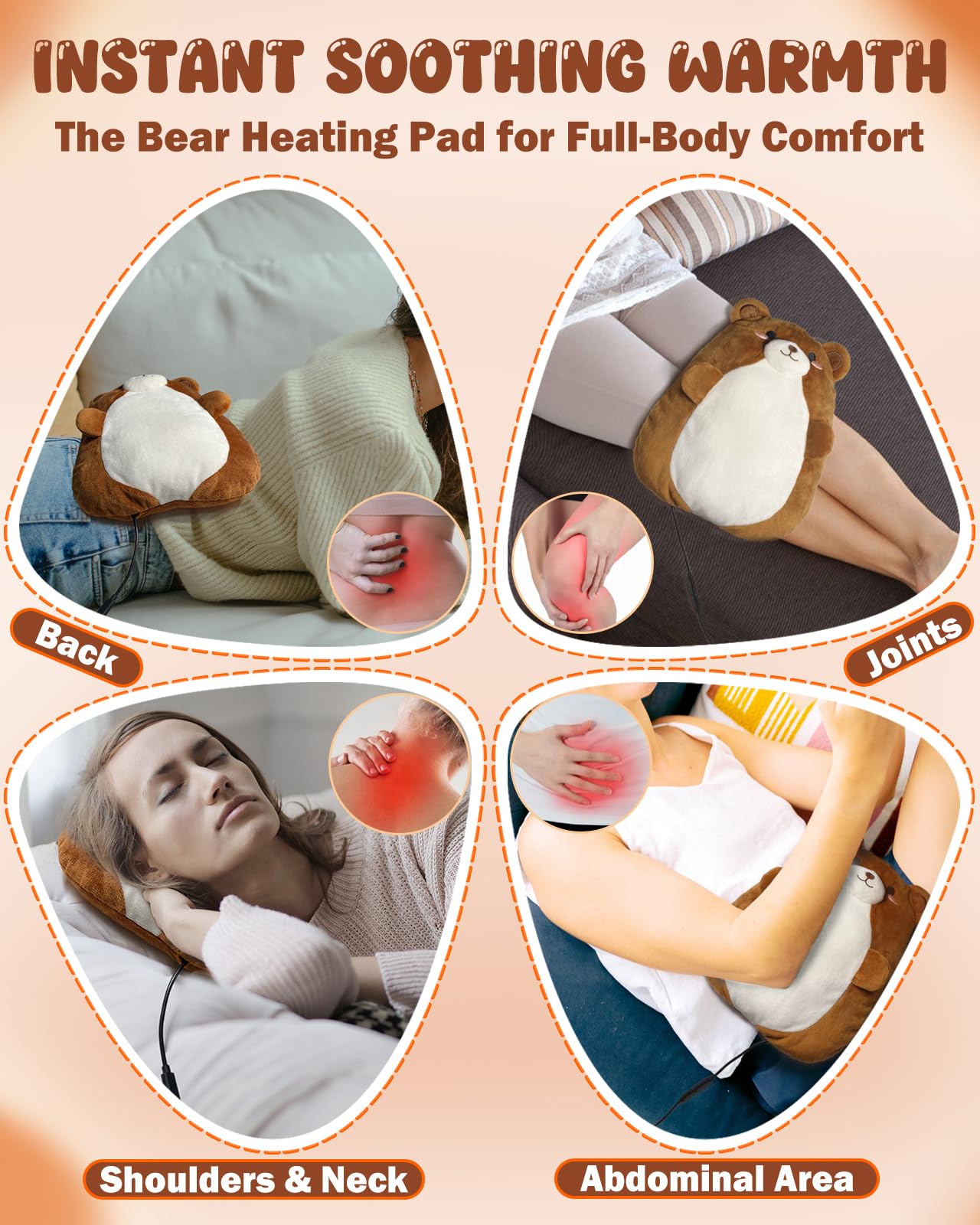 Kivdes Bear USB heating pad placed on shoulder for convenient warm relief