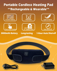 Kivdes cordless wearable heating pad worn around the torso for hands-free warmth