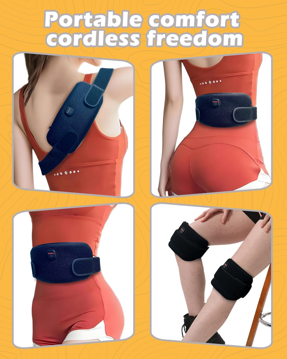 Kivdes multi-area wearable heating pad stays secure on back, abdomen, neck, or shoulders