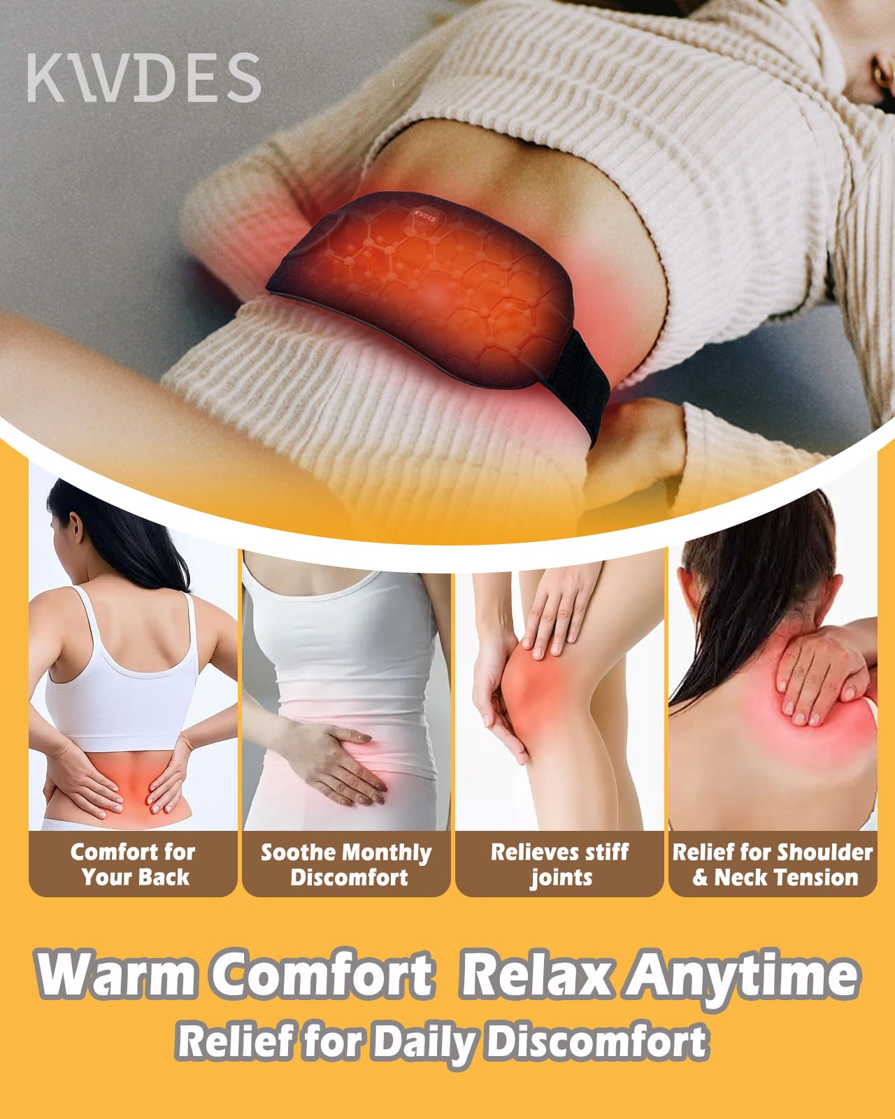 Kivdes ultra-thin heating pad with strap fits discreetly under clothing