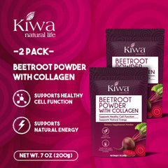Kiwa Beetroot Powder poured into a glass for a quick drink.