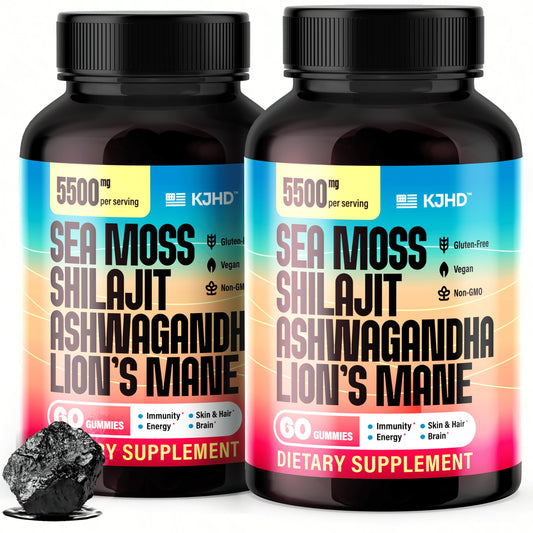 KJHD Shilajit Ashwagandha Gummies bottle front offers a convenient daily wellness treat.