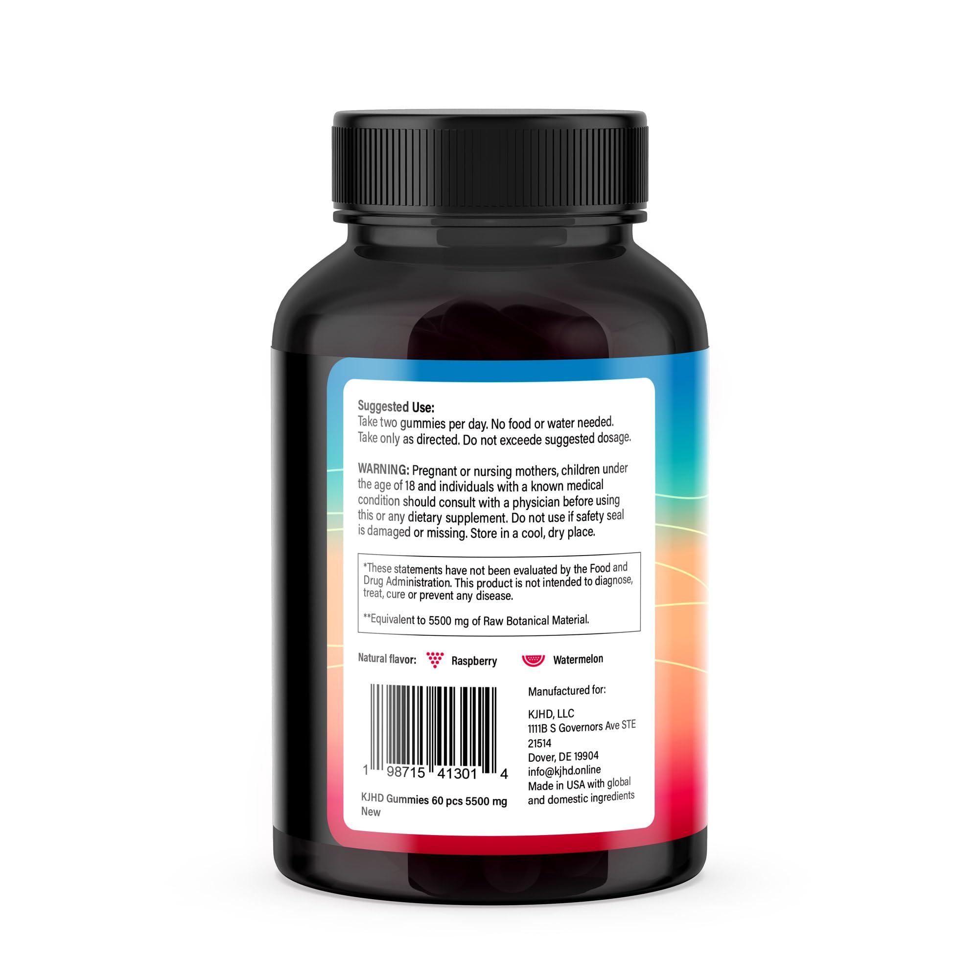 KJHD Vegan gummies packaging USA label signals quality and local production.