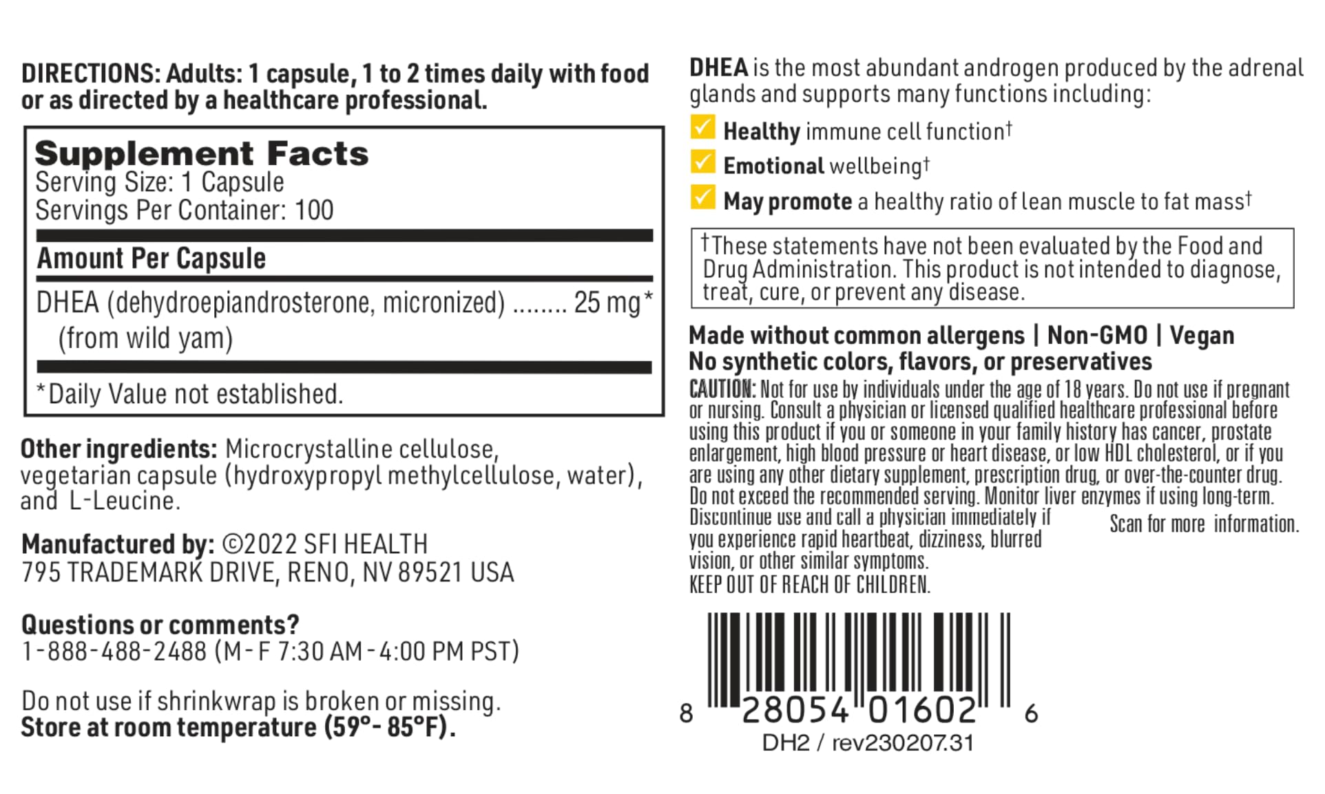 Klaire Labs ingredients panel showing absence of artificial additives